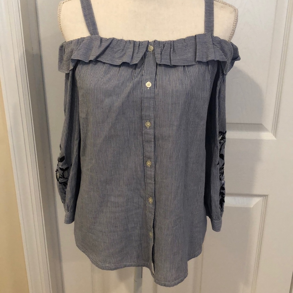 Loft button down off shoulder top